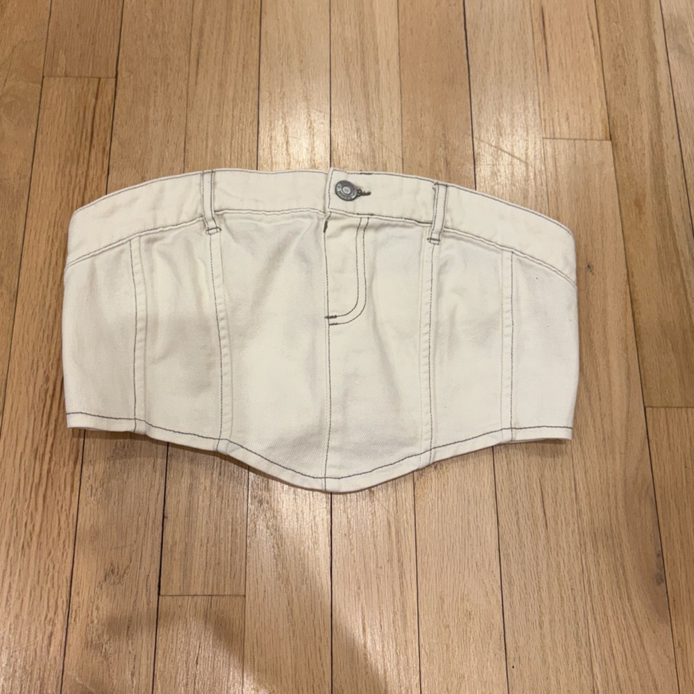 Garage Women's Off-White Strapless Bandeau Denim Top - Picture 1 of 3
